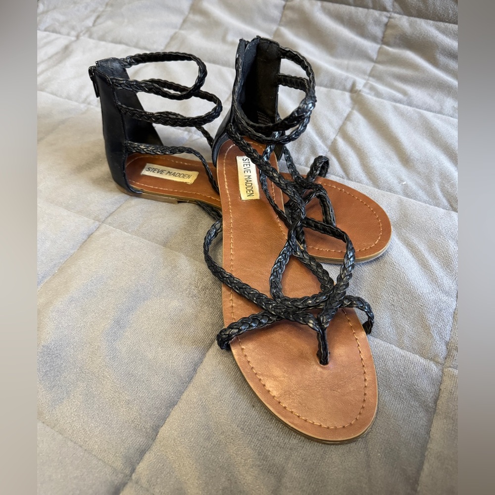 Steve Madden Black Braided Strappy Sandals